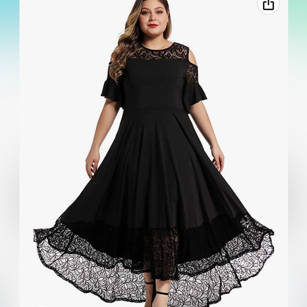 LALAGEN Womens Plus Size Lace Shoulder Long Plain Evening Party Dress 2XL
